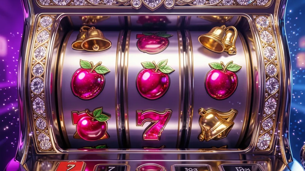 Luxury slot reels showing matching ruby fruit symbols, bells, and sevens